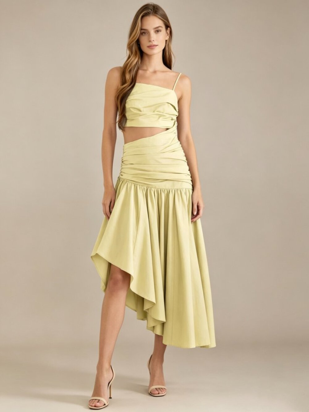NWOT Farm Rio Cotton Asymmetric Irregular Pleated Midi Dress XS Hollowed Waist